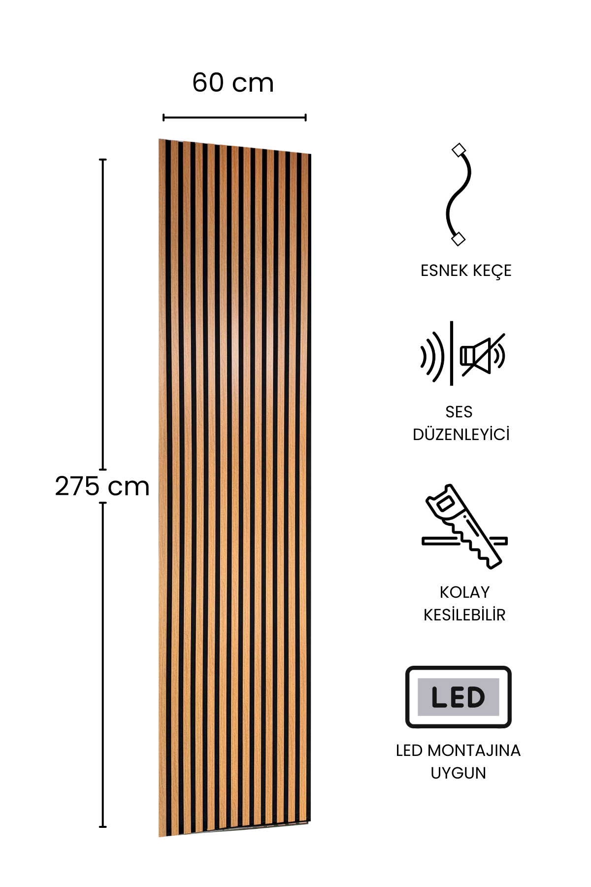 Dekoryap Standart Akustik Duvar Paneli Teak 60×275 CM