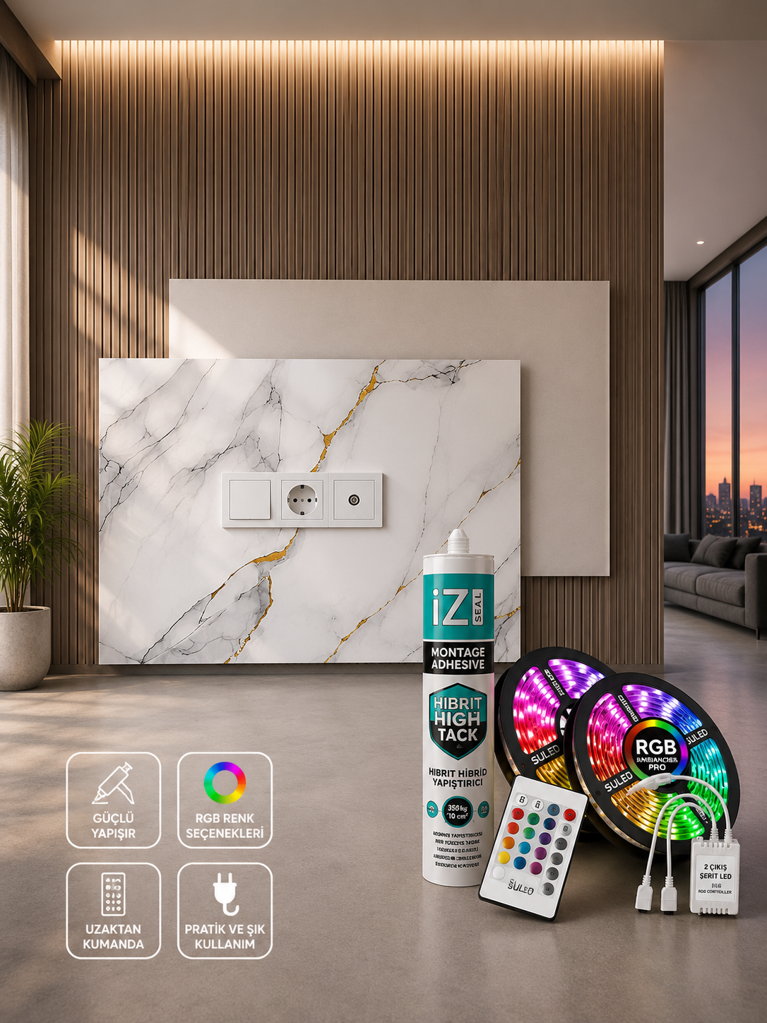 Mermer PVC TV Ünitesi Seti Paket