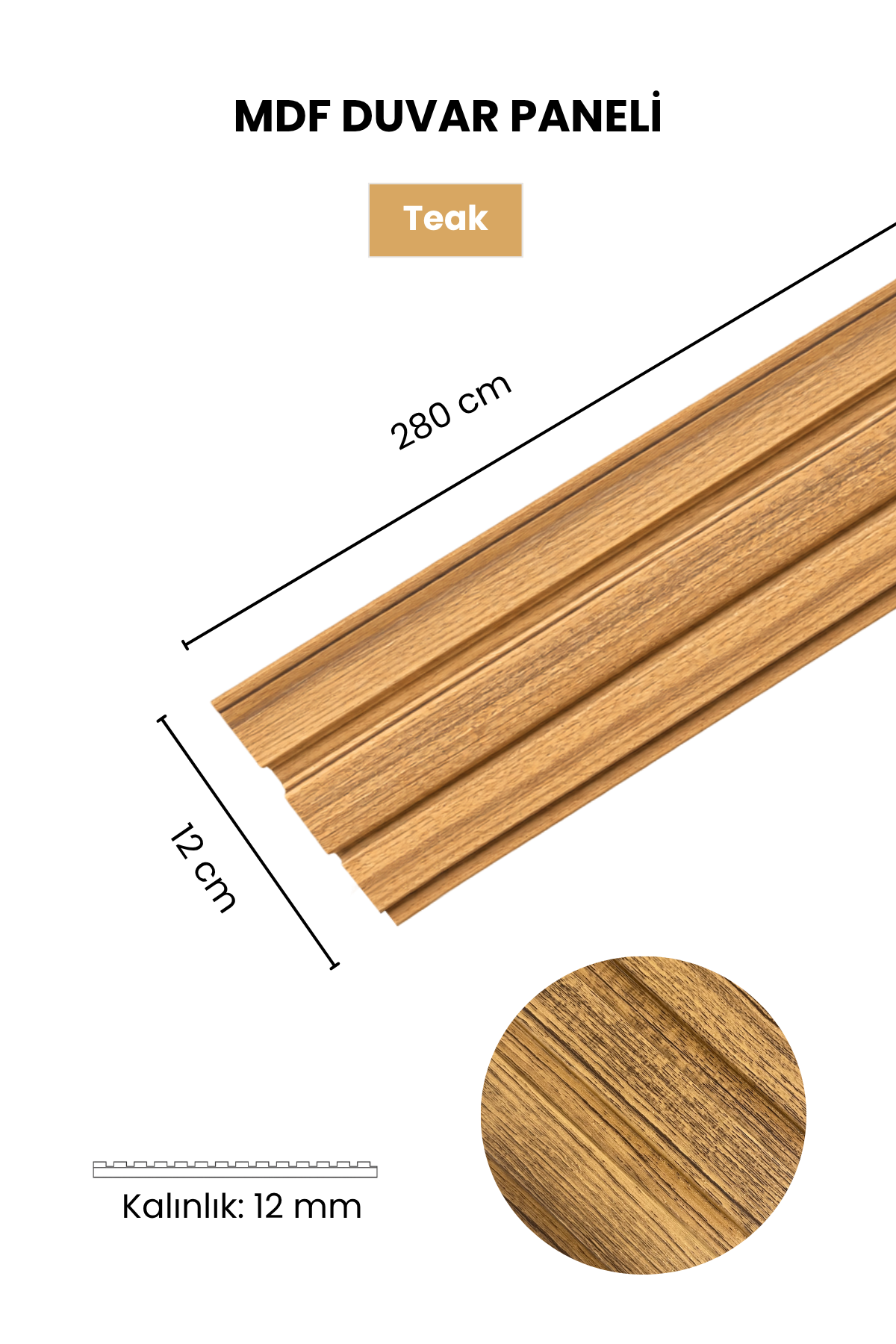 Teak MDF Panel Lambri 12 x 280 CM