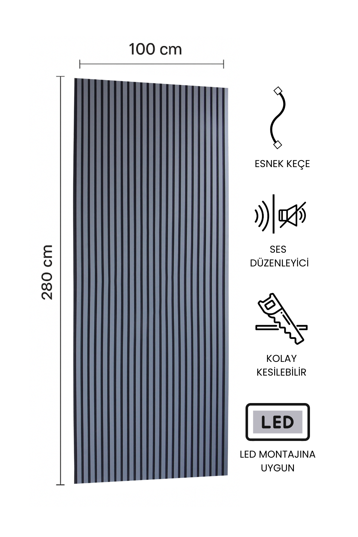 ANTRASİT Akustik Panel 100 x 280 CM - Dekoryap