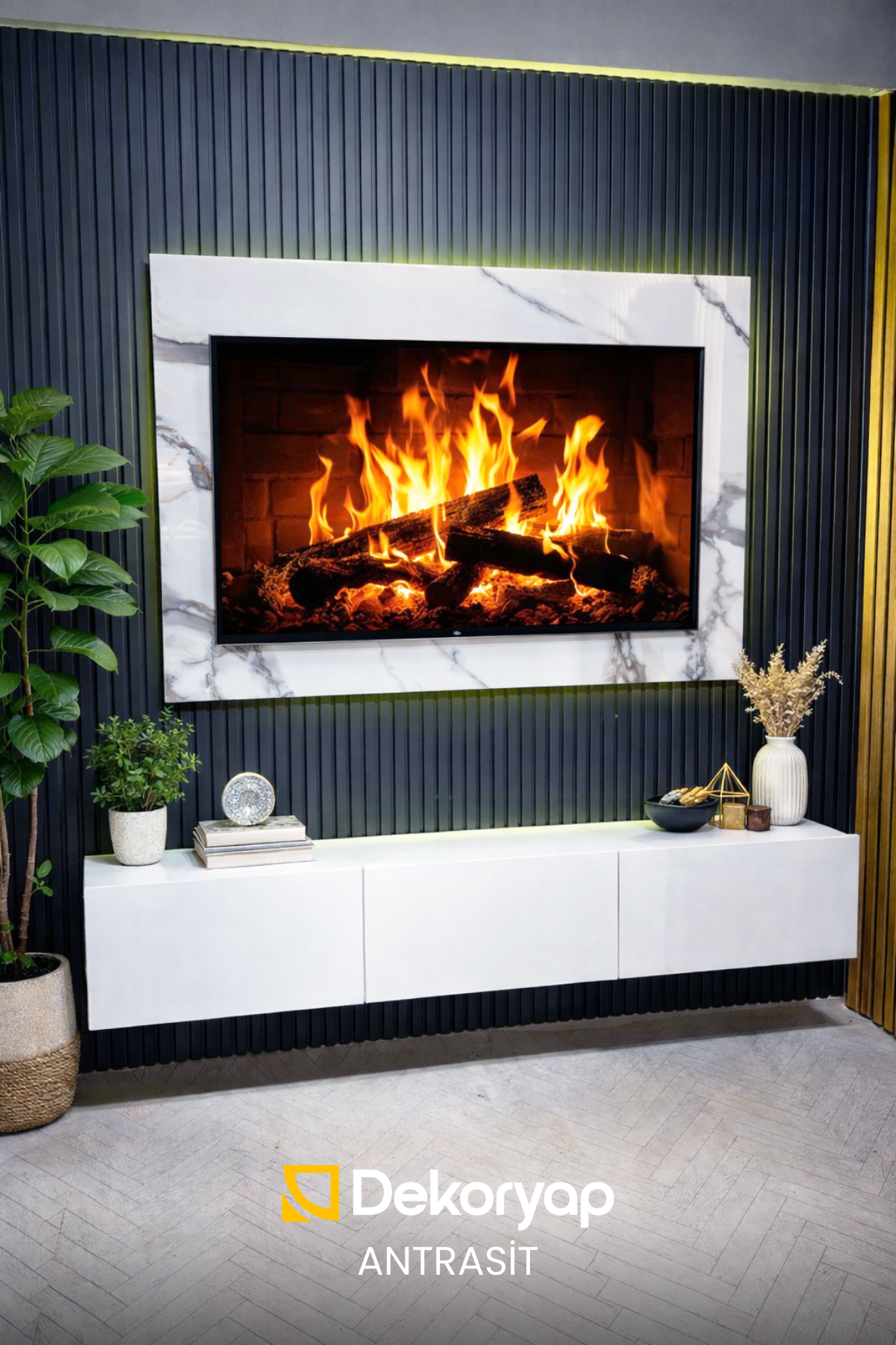 Dekoryap MDF Lambri Duvar Paneli ANRASİT Renk 12 × 275 cm