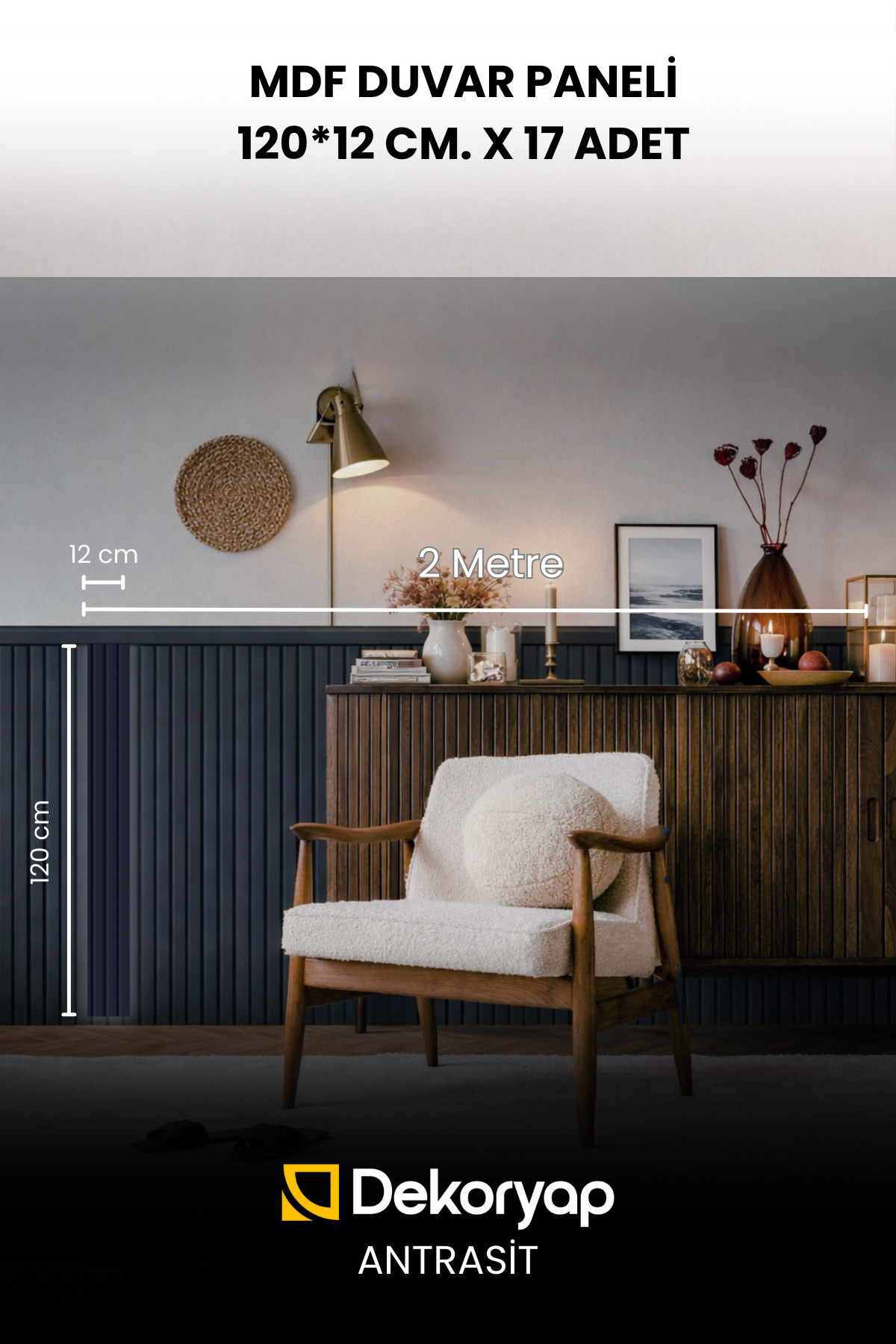 Dekoryap MDF Lambri Duvar Paneli ANRASİT 