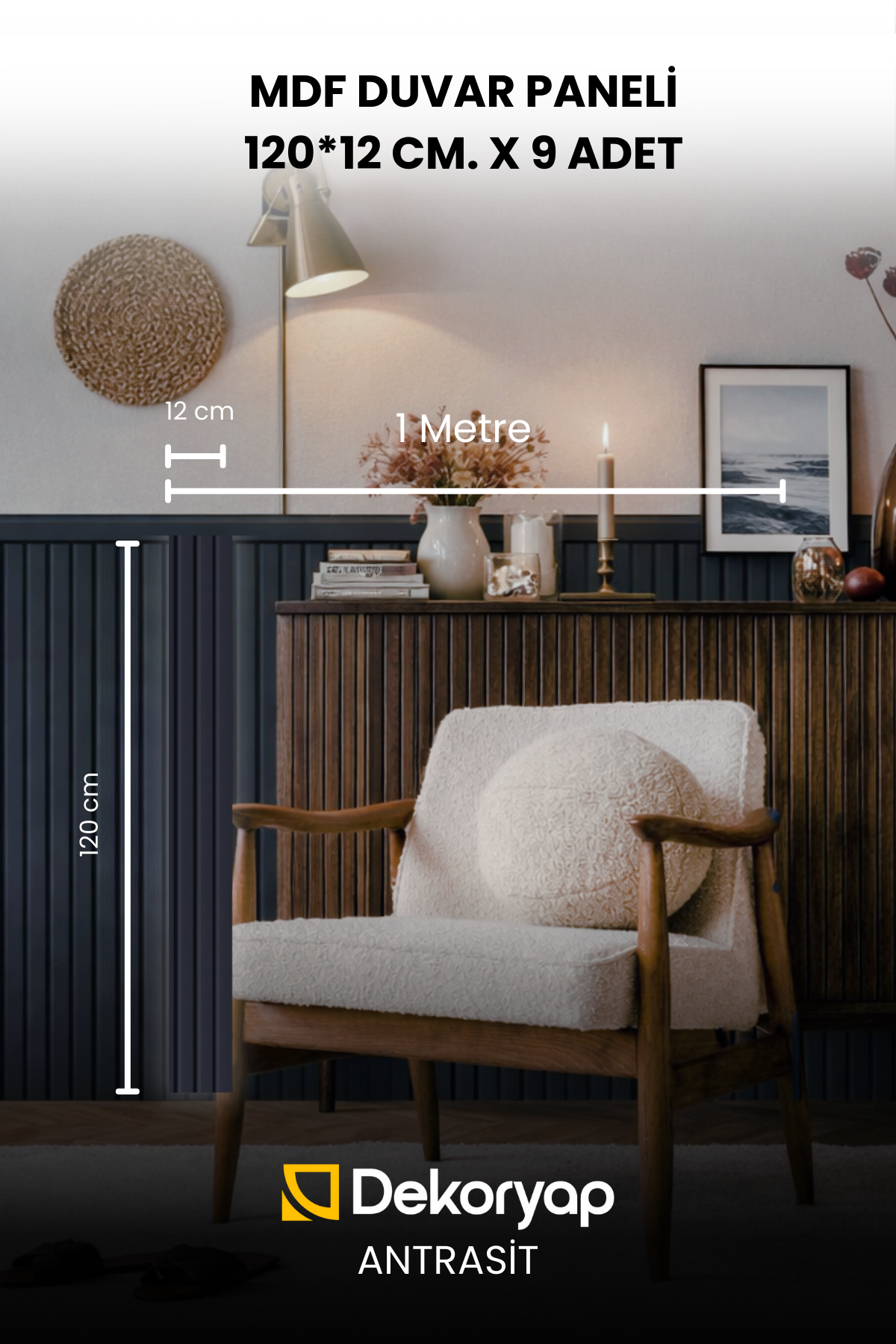 Dekoryap MDF Lambri Duvar Paneli ANRASİT 