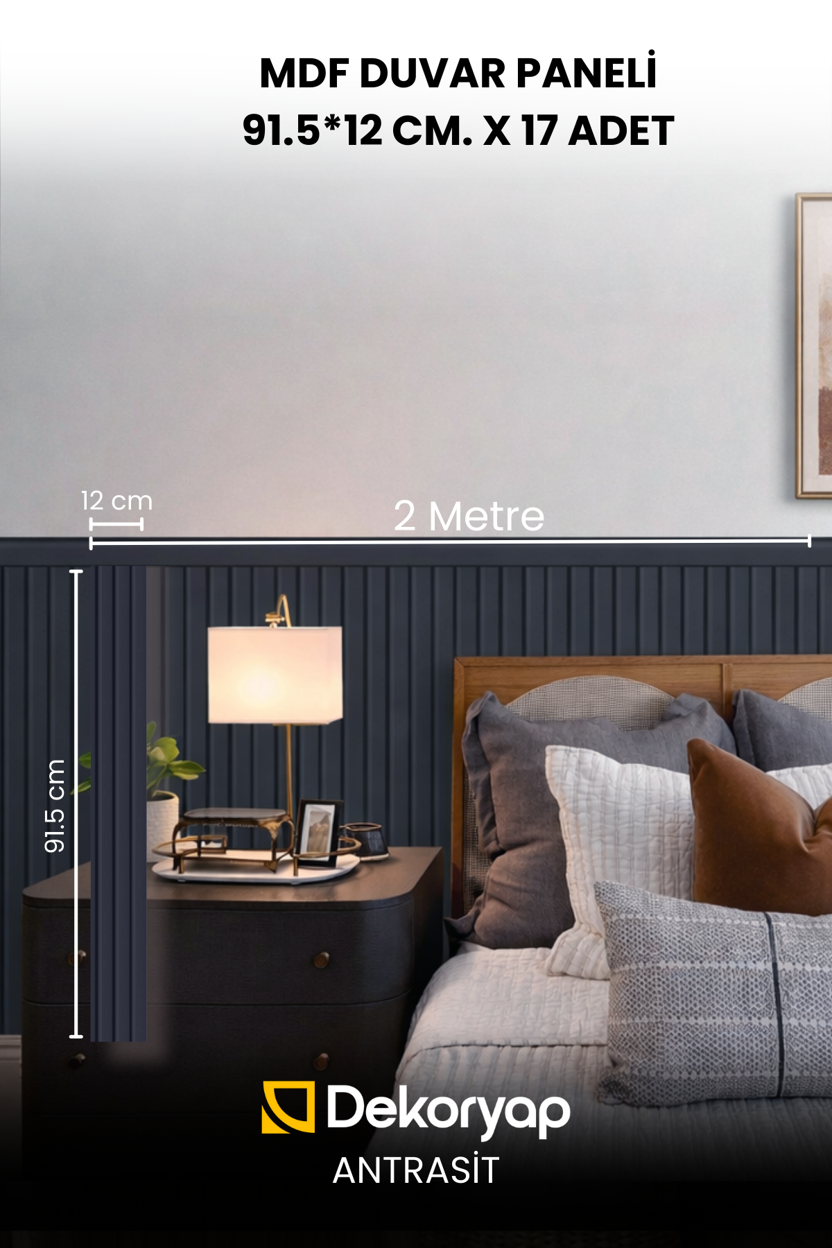 Dekoryap MDF Lambri Duvar Paneli ANRASİT 
