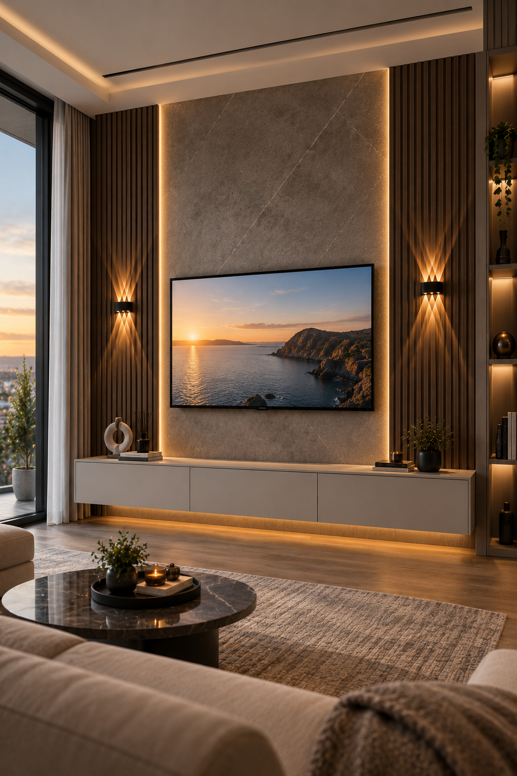 TV Ünitesi Duvar Aplik 3 Alt 3 Üst Işıklı  - LED Aplik 6W