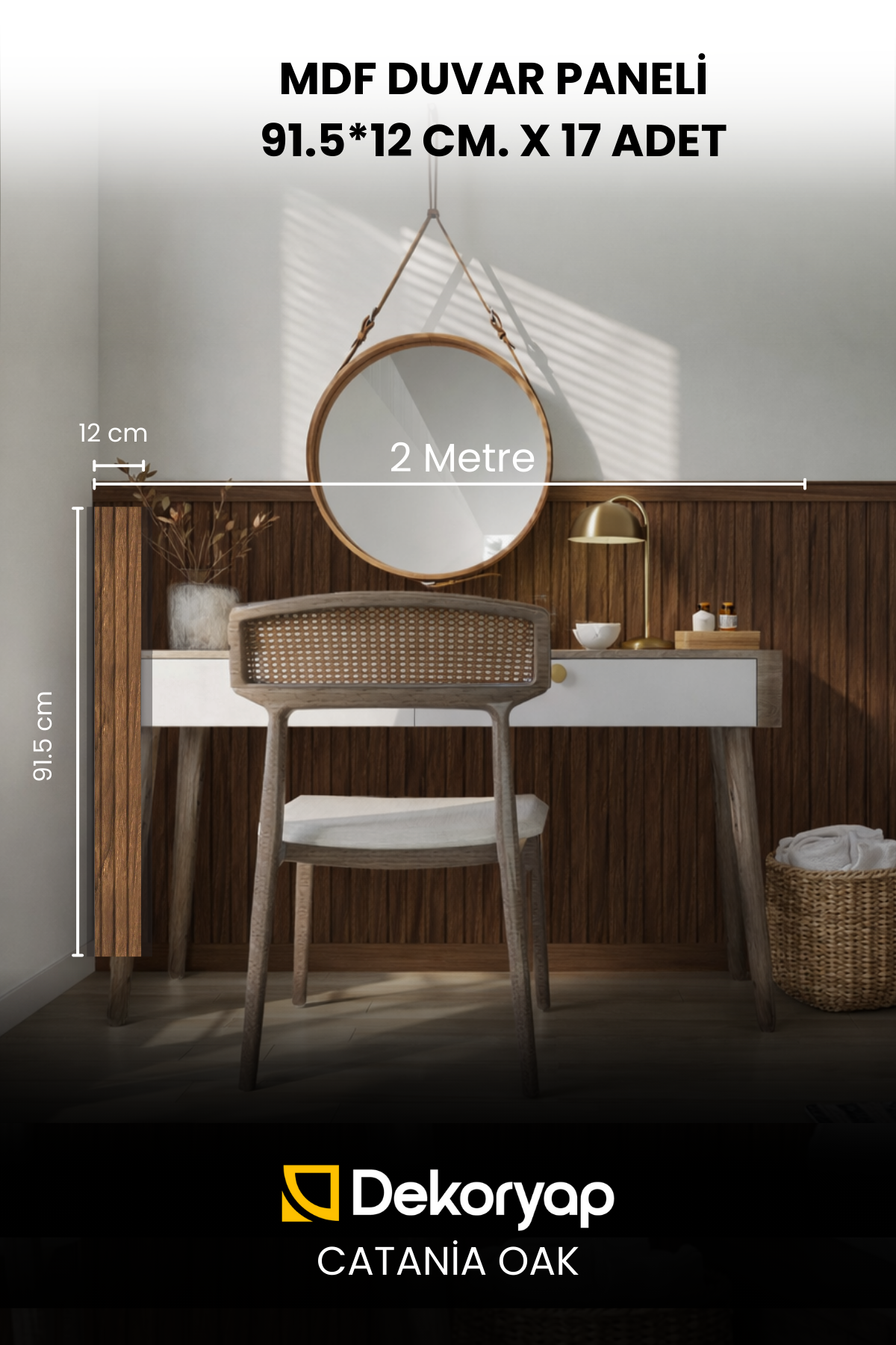 Koyu Meşe Yarım MDF Duvar Lambri