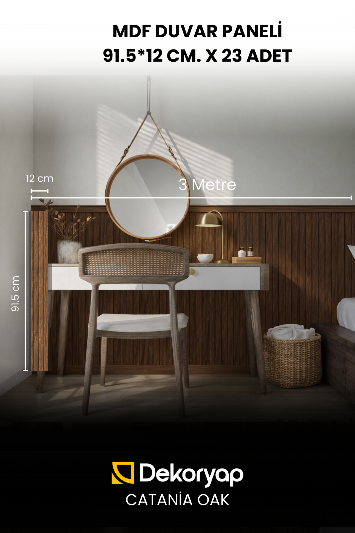 Koyu Meşe Yarım MDF Duvar Lambri