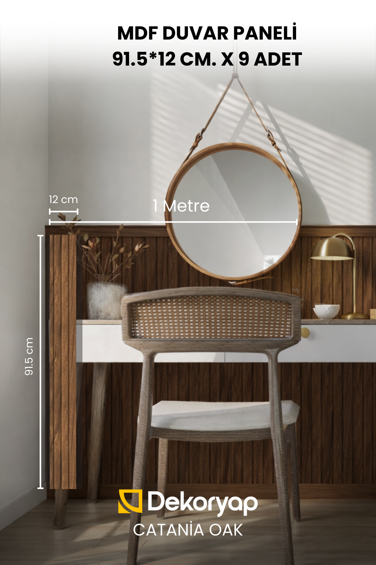 Koyu Meşe Yarım MDF Duvar Lambri