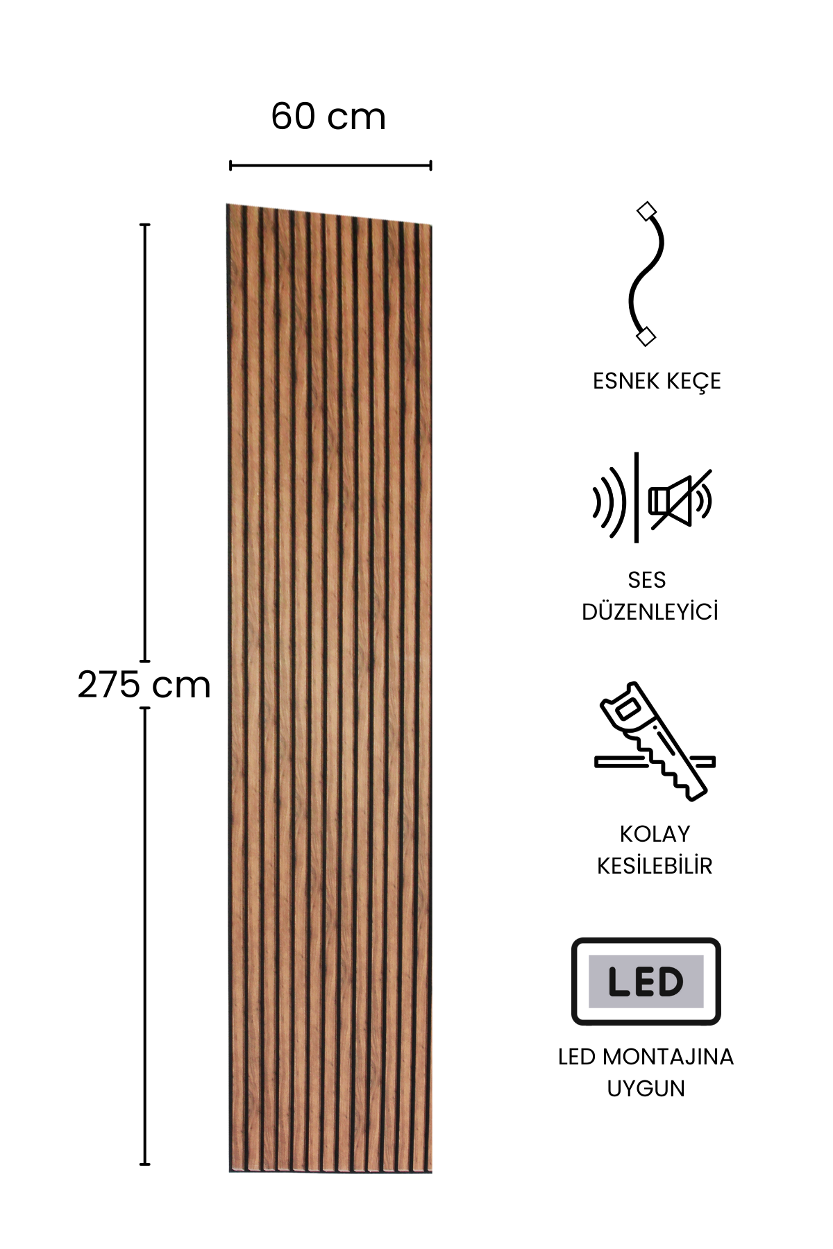 ceviz Akustik Panel 60 x 275 CM - Dekoryap