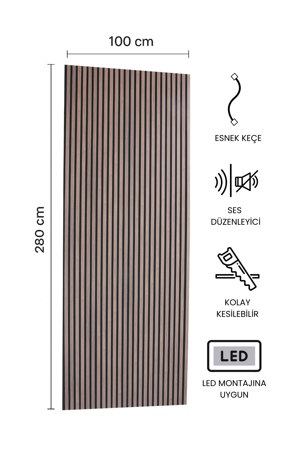 CEVİZ Akustik Panel 100 x 280 CM - Dekoryap