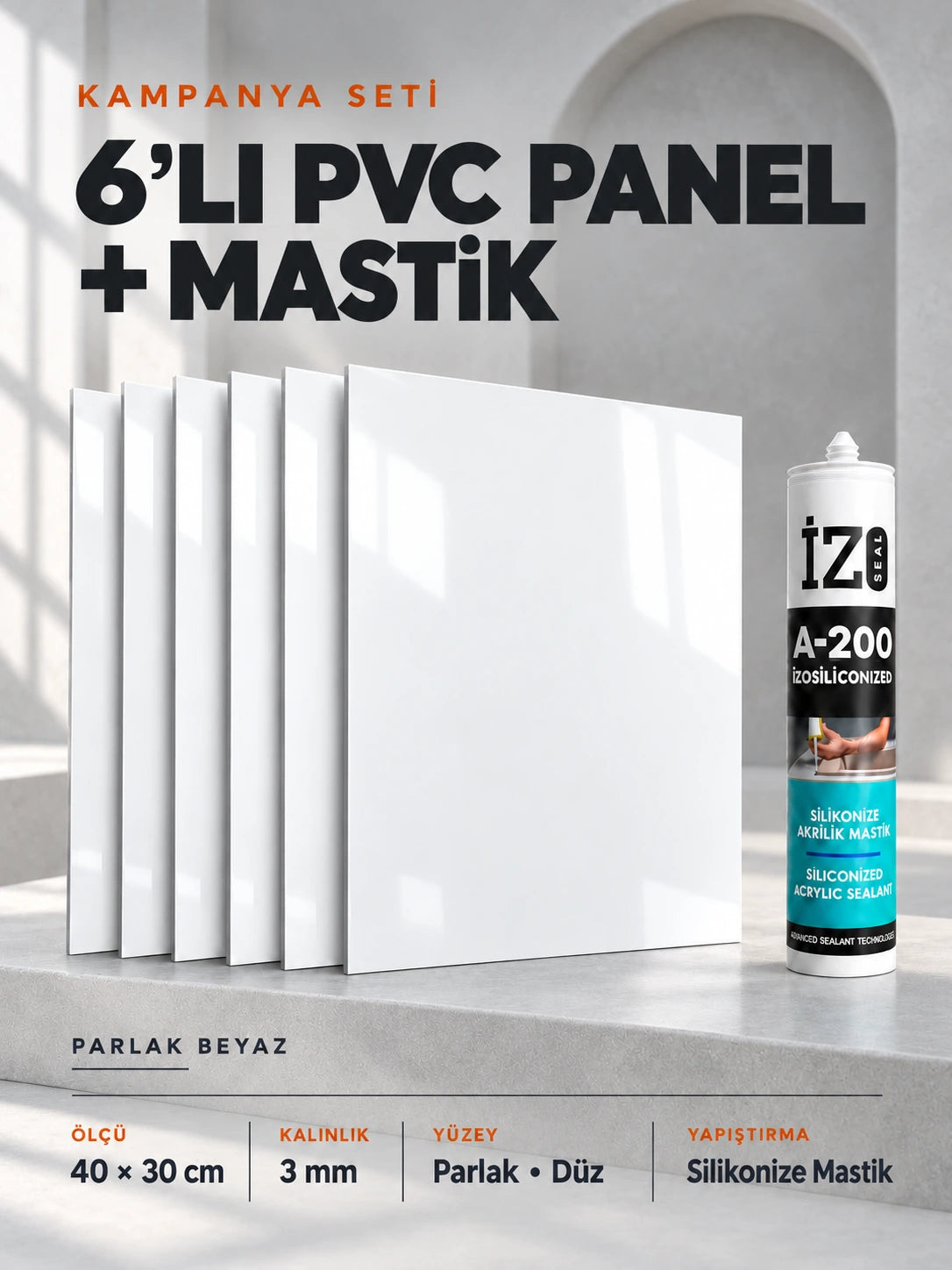 Düz Beyaz PVC Panel 40X30 CM