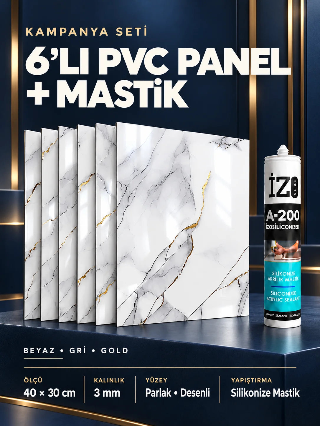 Gold Desenli PVC Panel 40X30 CM
