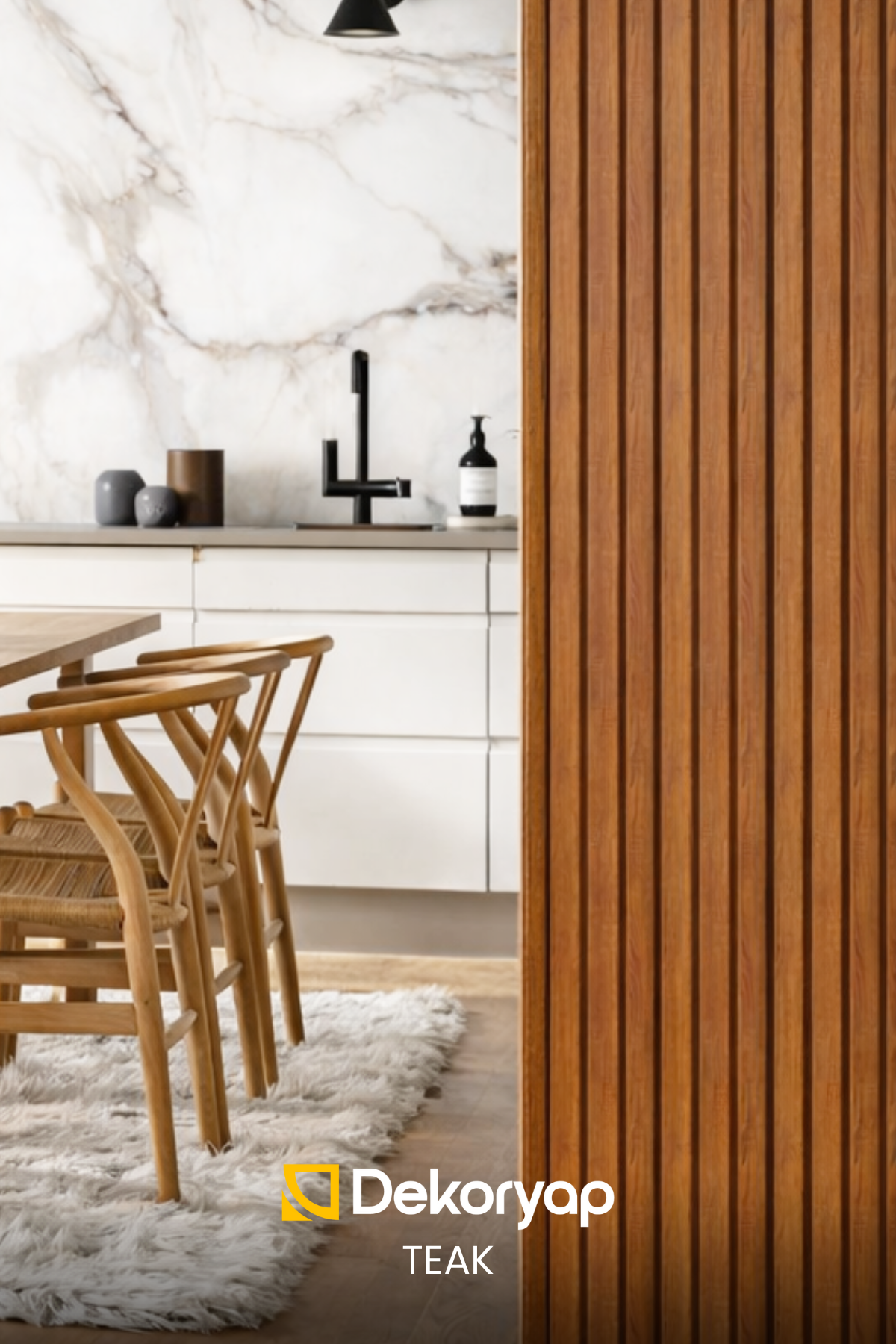 Dekoryap TEAK MDF Lambri Köşebent doğal ahşap dokusu, sıcak teak rengi, duvar köşeleri için dekoratif ve modern bitiş profili