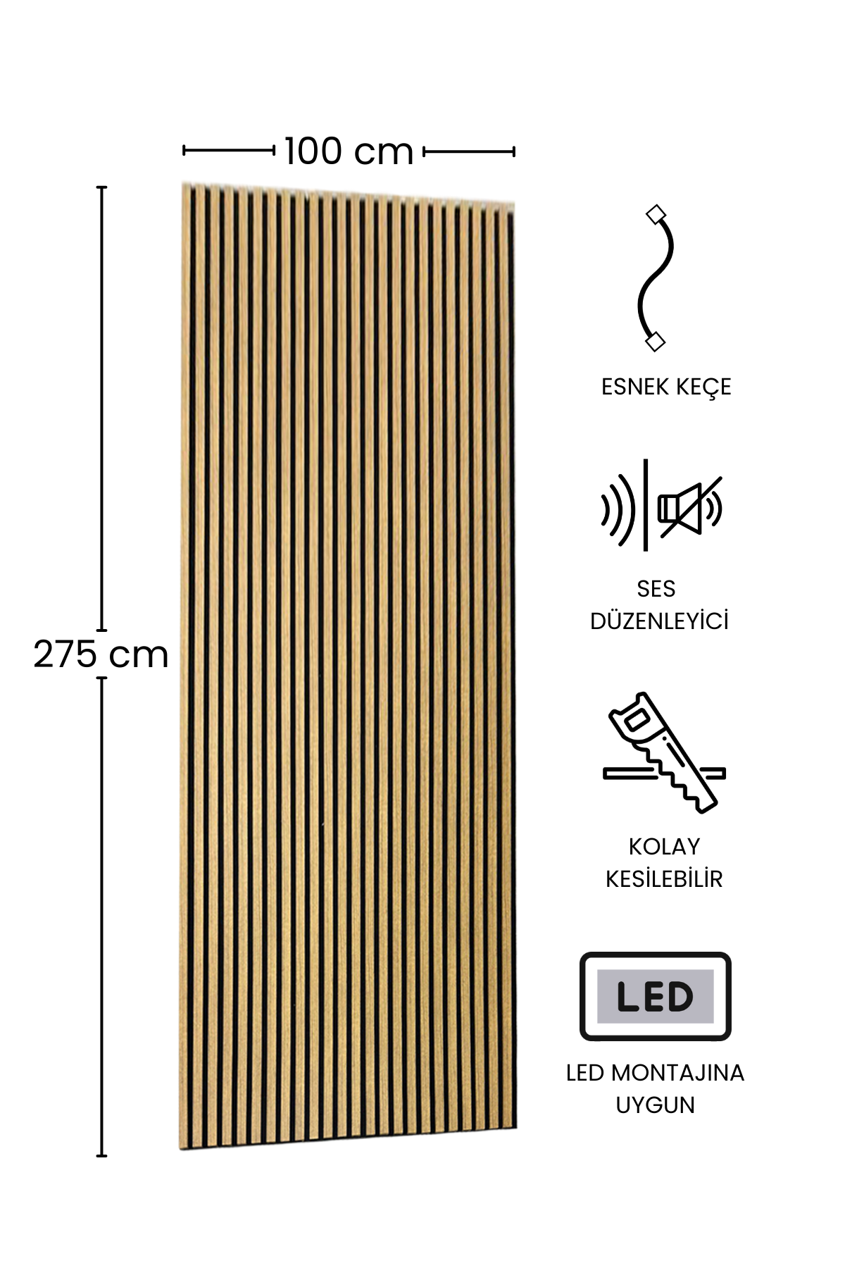 TEAK Akustik Panel 100 x 280 CM - Dekoryap